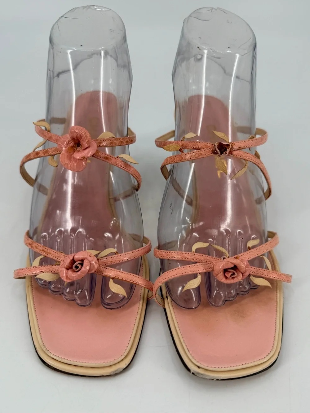 Vintage Y2K Chanel 2001 Rare Strappy Pink Dainty Rosebud Rose Sandals 38.5 FLAWS - Picture 2 of 10